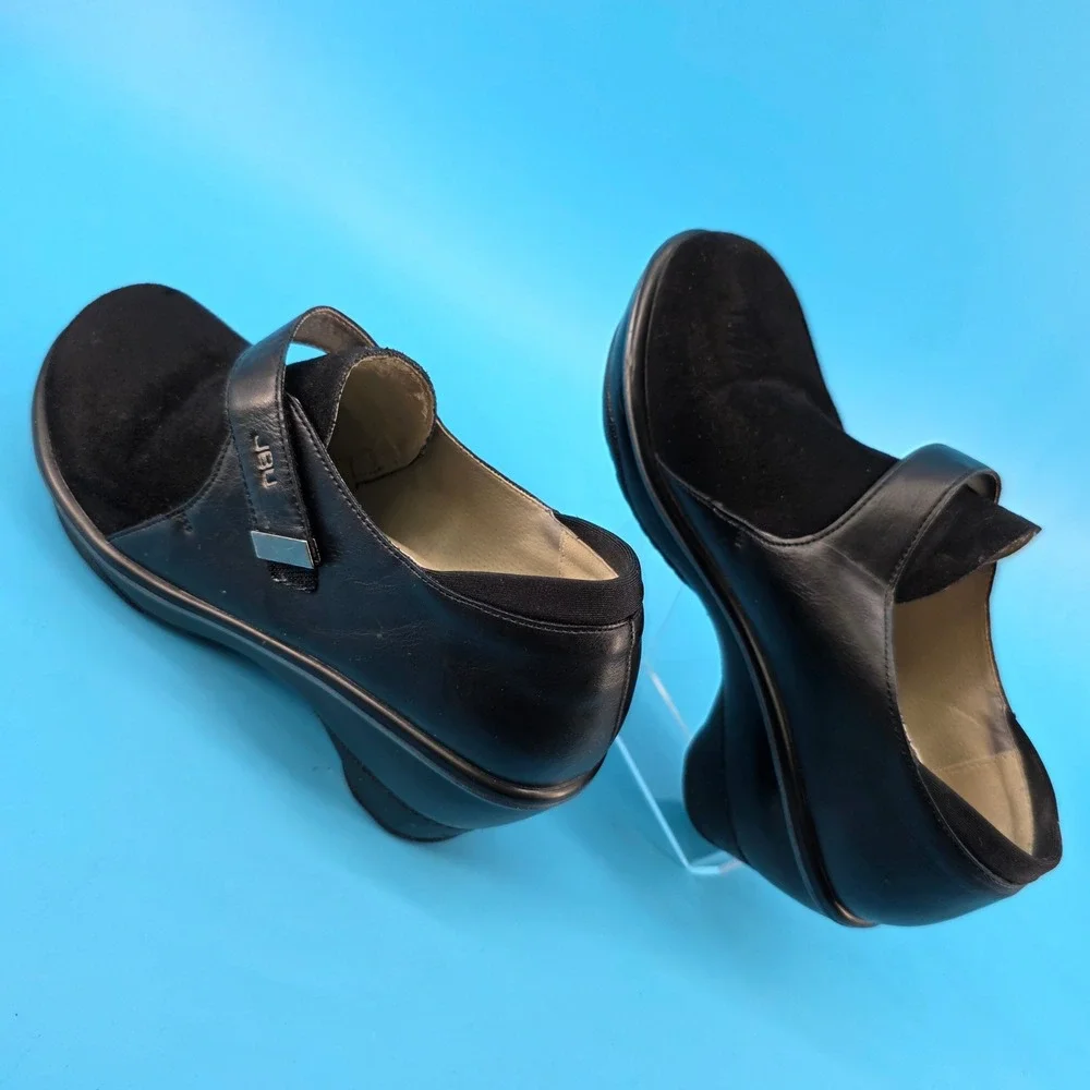 JBU by Jambu Sedona Black Vegan Leather Textile Wedge Loafers JB17SDN01 8M